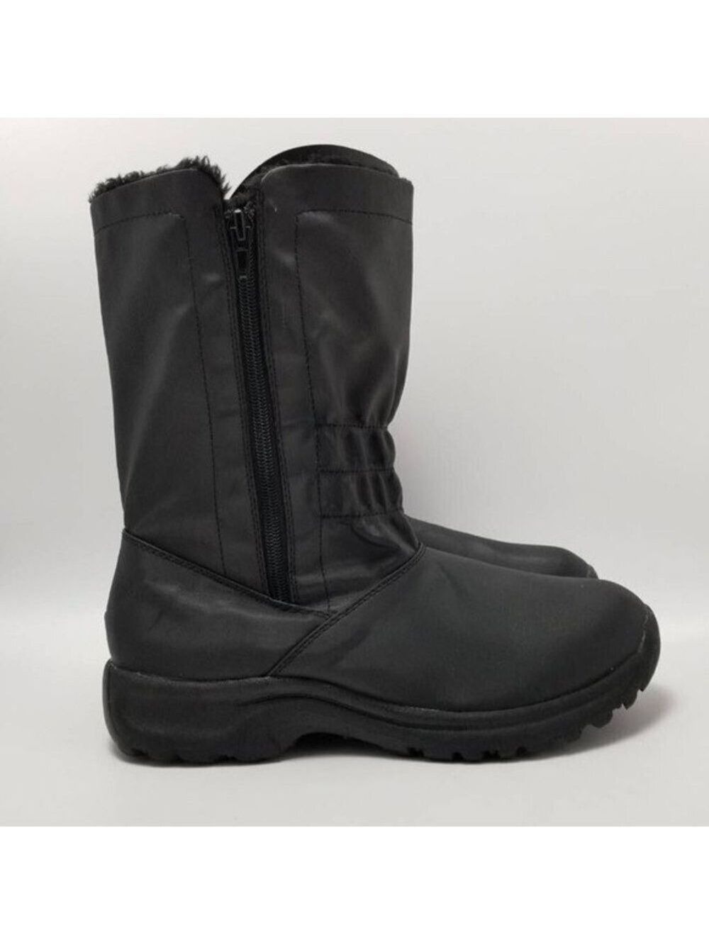 Angel Steps Womens Double Zip Boots Black Round Toe Side Faux Fur Lined Size 10M